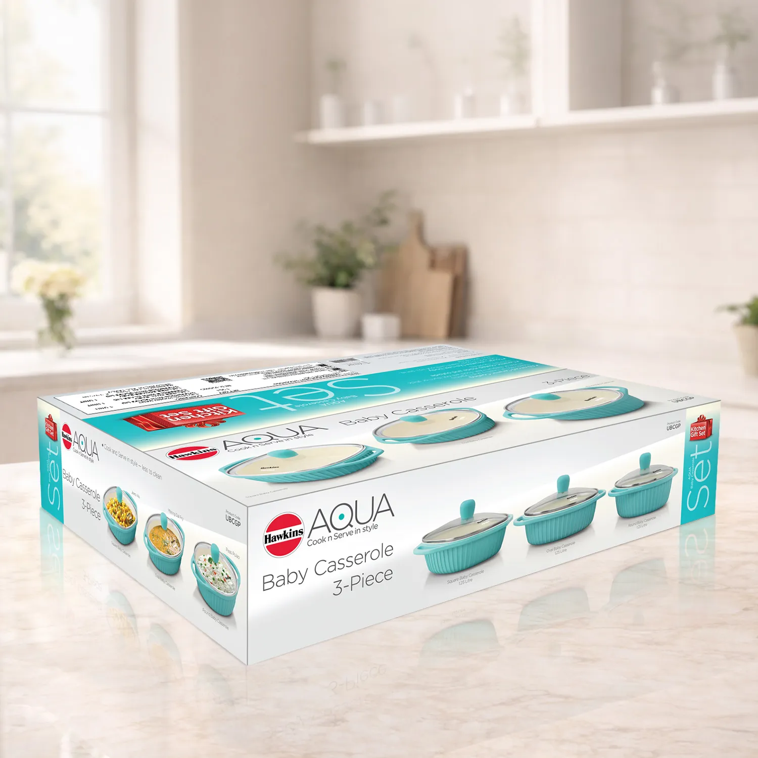 Aqua 3-Piece Gift Set of 1.25 Litre Baby Casserole (UBCGP)
