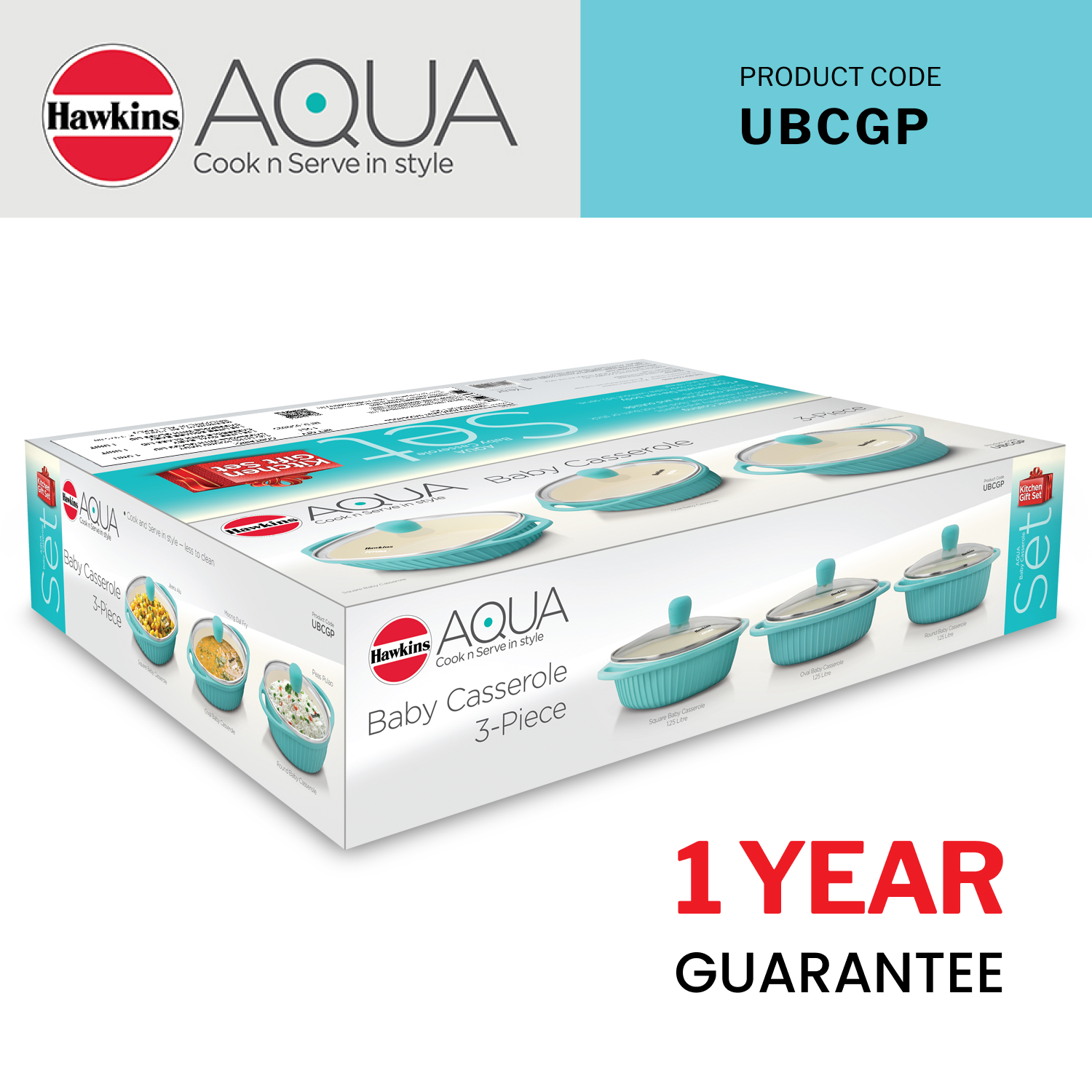 Aqua 3-Piece Gift Set of 1.25 Litre Baby Casserole (UBCGP) - Image 6