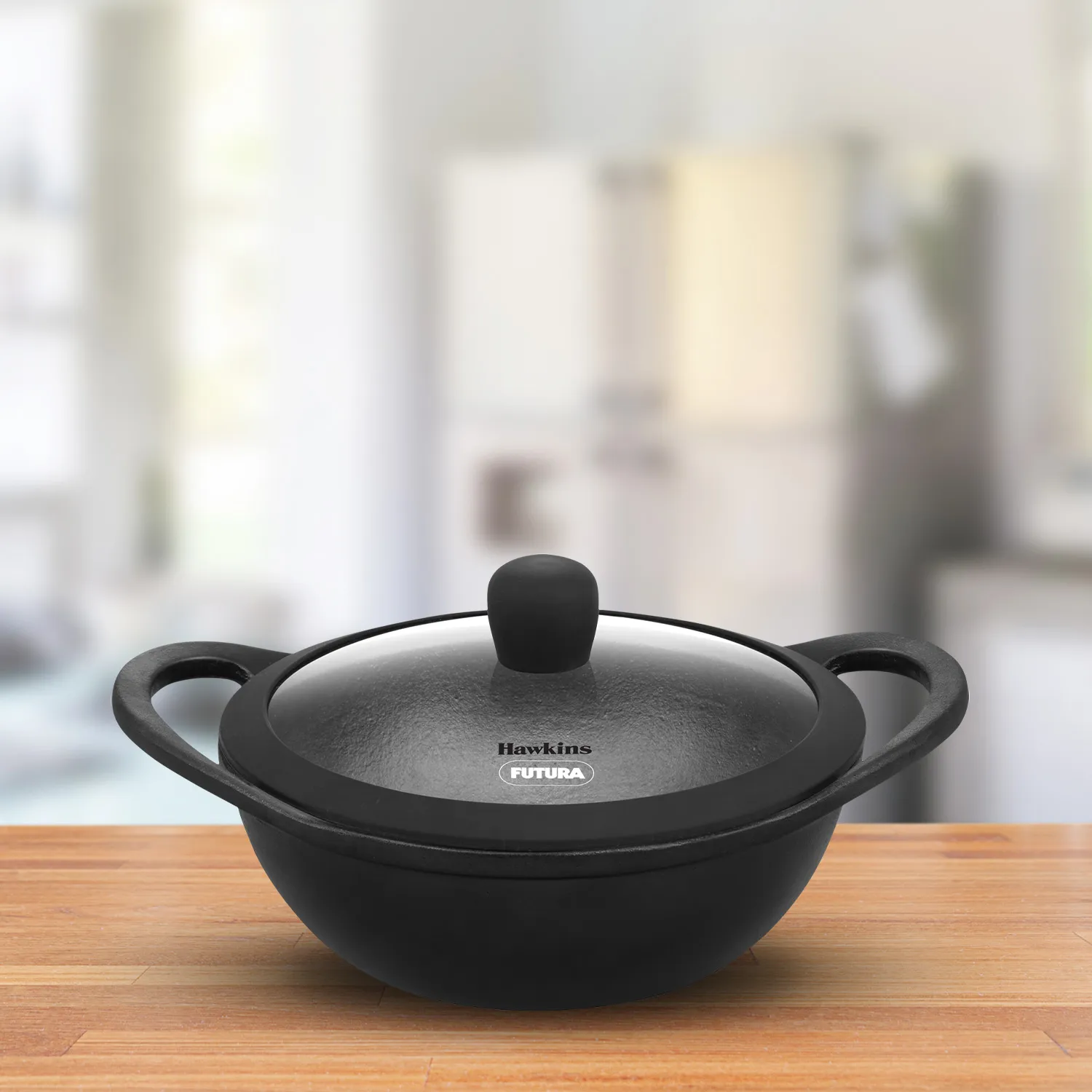 Cast Iron Kadhai 1.5 Litre with Glass Lid (CIK15G)