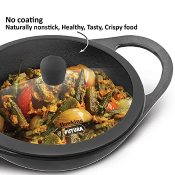Cast Iron Kadhai 2 Litre with Glass Lid (CIK20G) - Image 2
