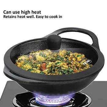 Cast Iron Kadhai 2 Litre with Glass Lid (CIK20G) - Image 3