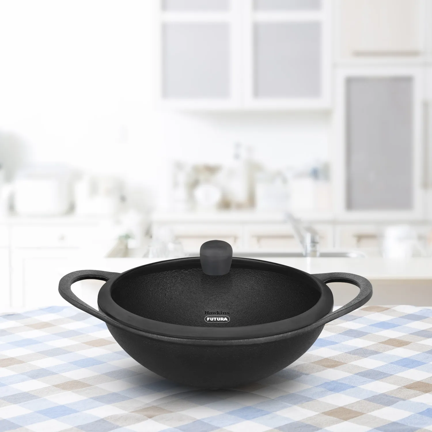 Cast Iron Kadhai 3.5 Litre with Glass Lid (CIK35G)