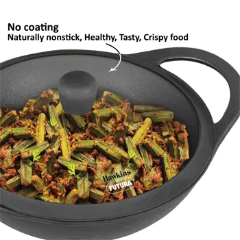 Cast Iron Kadhai 3.5 Litre with Glass Lid (CIK35G) - Image 2