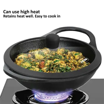 Cast Iron Kadhai 3.5 Litre with Glass Lid (CIK35G) - Image 3