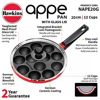 Die Cast Appe Pan 20 cm, 12 Cups with Glass lid (NAPE20G) - Image 3