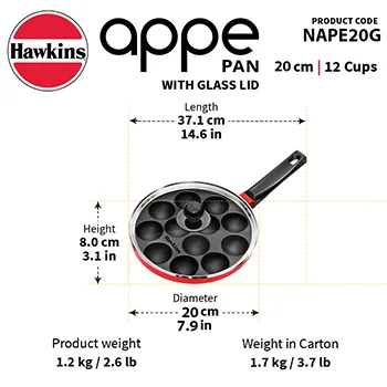 Die Cast Appe Pan 20 cm, 12 Cups with Glass lid (NAPE20G) - Image 4