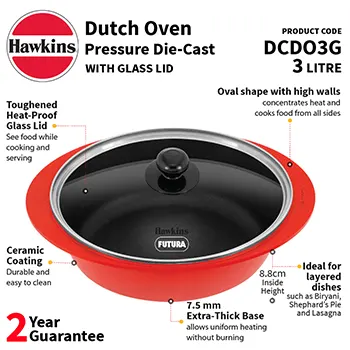 Die Cast Dutch Oven 3 Litre with Glass Lid (DCDO3G) - Image 2