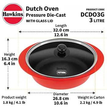 Die Cast Dutch Oven 3 Litre with Glass Lid (DCDO3G) - Image 3
