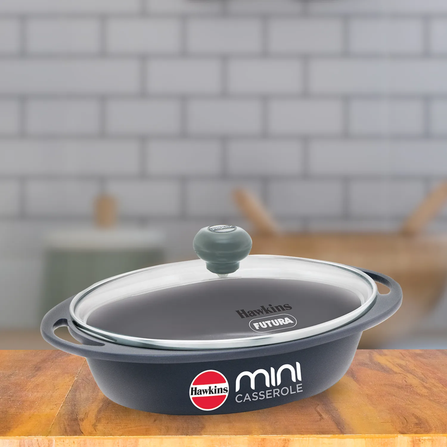 Die Cast Grey Oval Mini Casserole 0.75 Litre with Glass Lid (DCG75G)