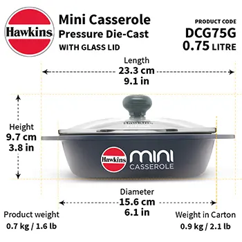 Die Cast Grey Oval Mini Casserole 0.75 Litre with Glass Lid (DCG75G) - Image 3