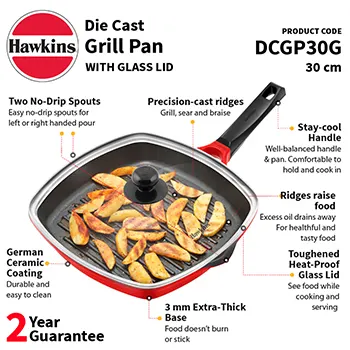 Die Cast Grill Pan 30 cm with Glass Lid (DCGP30G) - Image 2