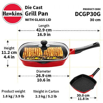 Die Cast Grill Pan 30 cm with Glass Lid (DCGP30G) - Image 3