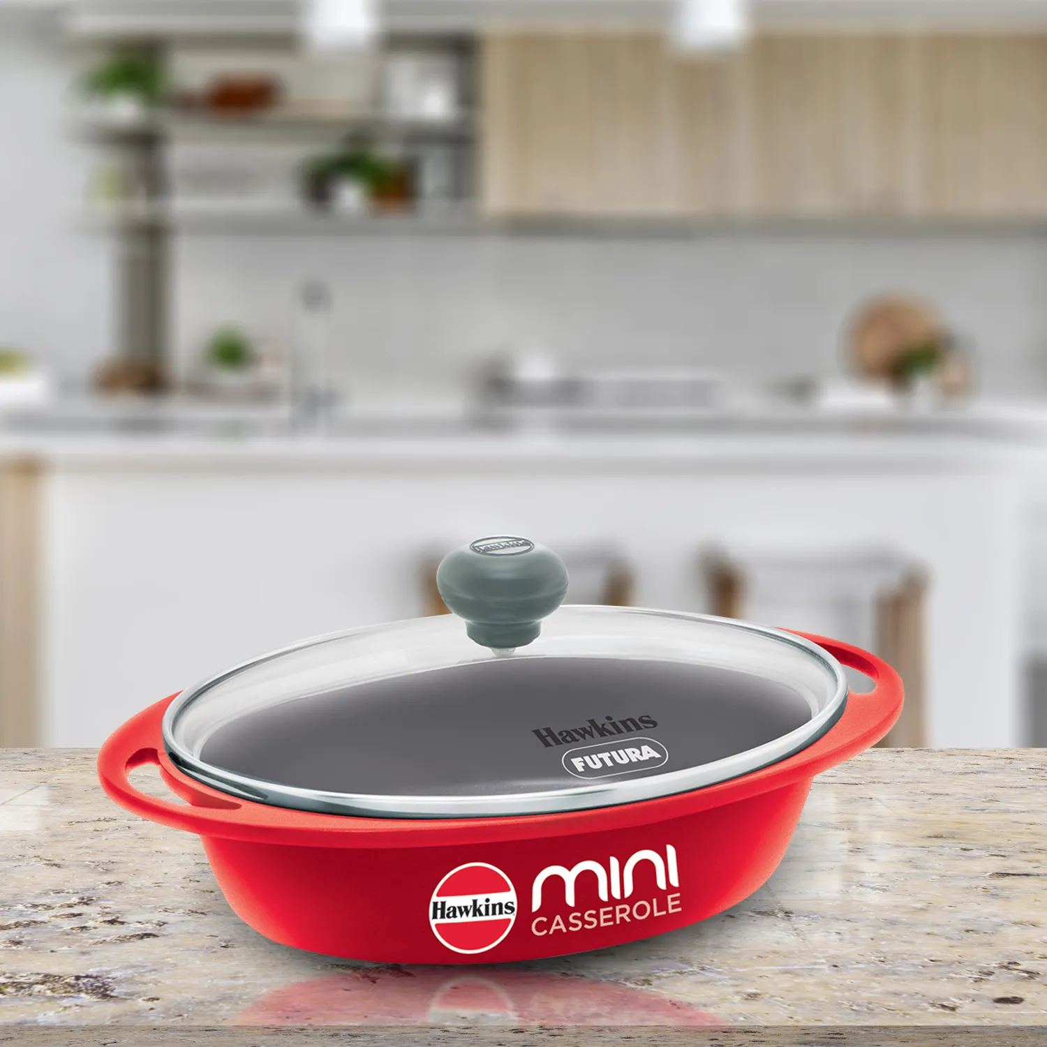 Die Cast Red Oval Mini Casserole 0.75 Litre with Glass Lid (DCR75G)