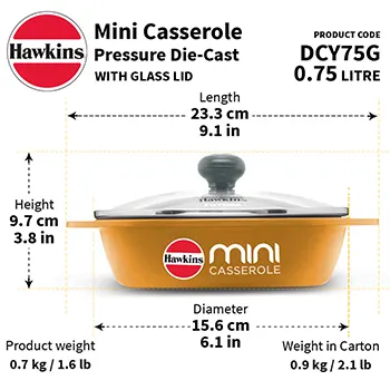 Die Cast Yellow Oval Mini Casserole 0.75 Litre with Glass Lid (DCY75G) - Image 3