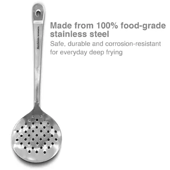 Food-grade Stainless Steel Skimmer for Puris, Samosa, Vada, Manchurian, Kachori, Pakodas | Poni, Jhara, Jharna, Kadchi | Perfect for Deep Frying, Straining, Draining (SSPTS) - Image 2