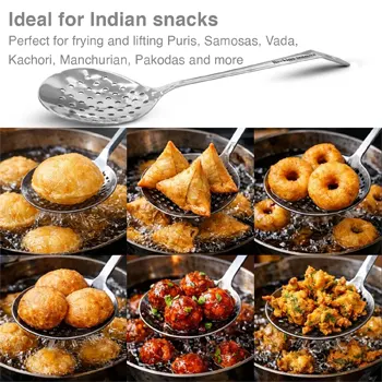 Food-grade Stainless Steel Skimmer for Puris, Samosa, Vada, Manchurian, Kachori, Pakodas | Poni, Jhara, Jharna, Kadchi | Perfect for Deep Frying, Straining, Draining (SSPTS) - Image 3