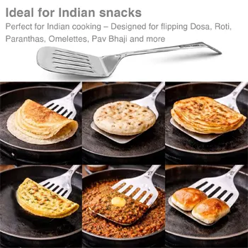 Food-grade Stainless Steel Turner for Dosa, Roti, Omlette, Paranthas, Pav Bhaji | Slotted Spatula, Ladle, Palta | Perfect for Flipping, Stirring, Stir-Frying, Draining (SSPTT) - Image 3