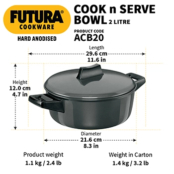 Hard Anodised Cook-n-Serve Bowl 2 Litre with Hard Anodised Lid (ACB20) - Image 3
