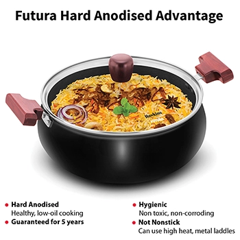 Hard Anodised Cook-n-Serve Handi 5 Litre with Glass Lid (ACH50G) - Image 4