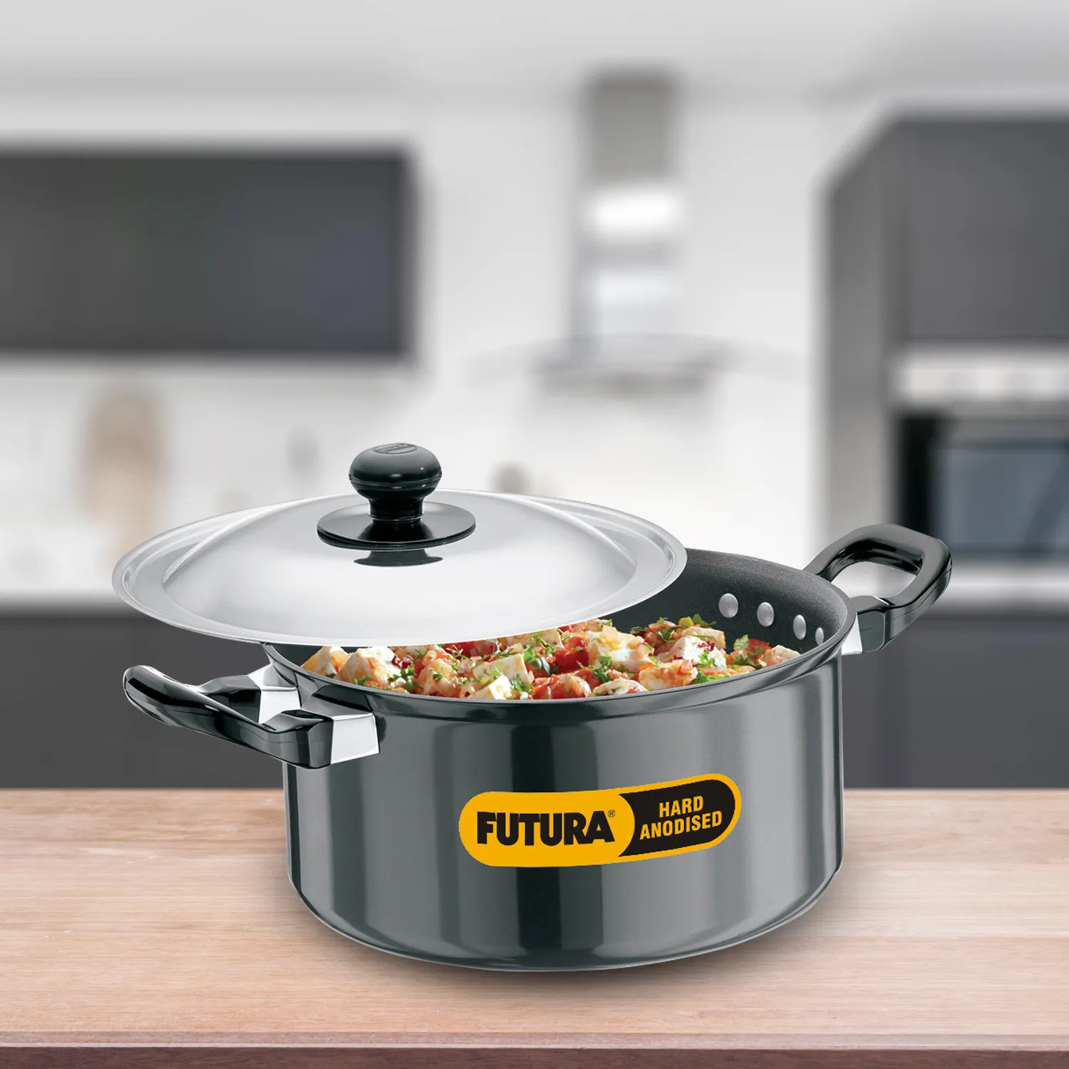 Hard Anodised Cook-n-Serve Stewpot 2.25 Litre with Stainless Steel Lid (3.25 mm Thick) (AST225)