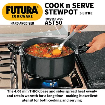 Hard Anodised Cook-n-Serve Stewpot 5 Litre with Stainless Steel Lid (4.06 mm Thick) (AST50) - Image 4