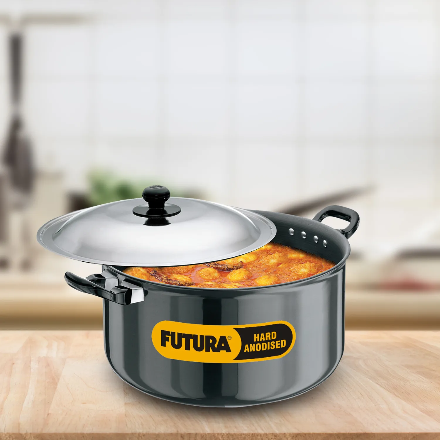 Hard Anodised Cook-n-Serve Stewpot 8.5 Litre with Stainless Steel Lid (4.06 mm Thick) (AST85)