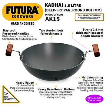 Hard Anodised Deep-Fry Pan 1.5 Litre (Round Bottom, 3.25 mm Thick) (AK15) - Image 2