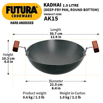 Hard Anodised Deep-Fry Pan 1.5 Litre (Round Bottom, 3.25 mm Thick) (AK15) - Image 3