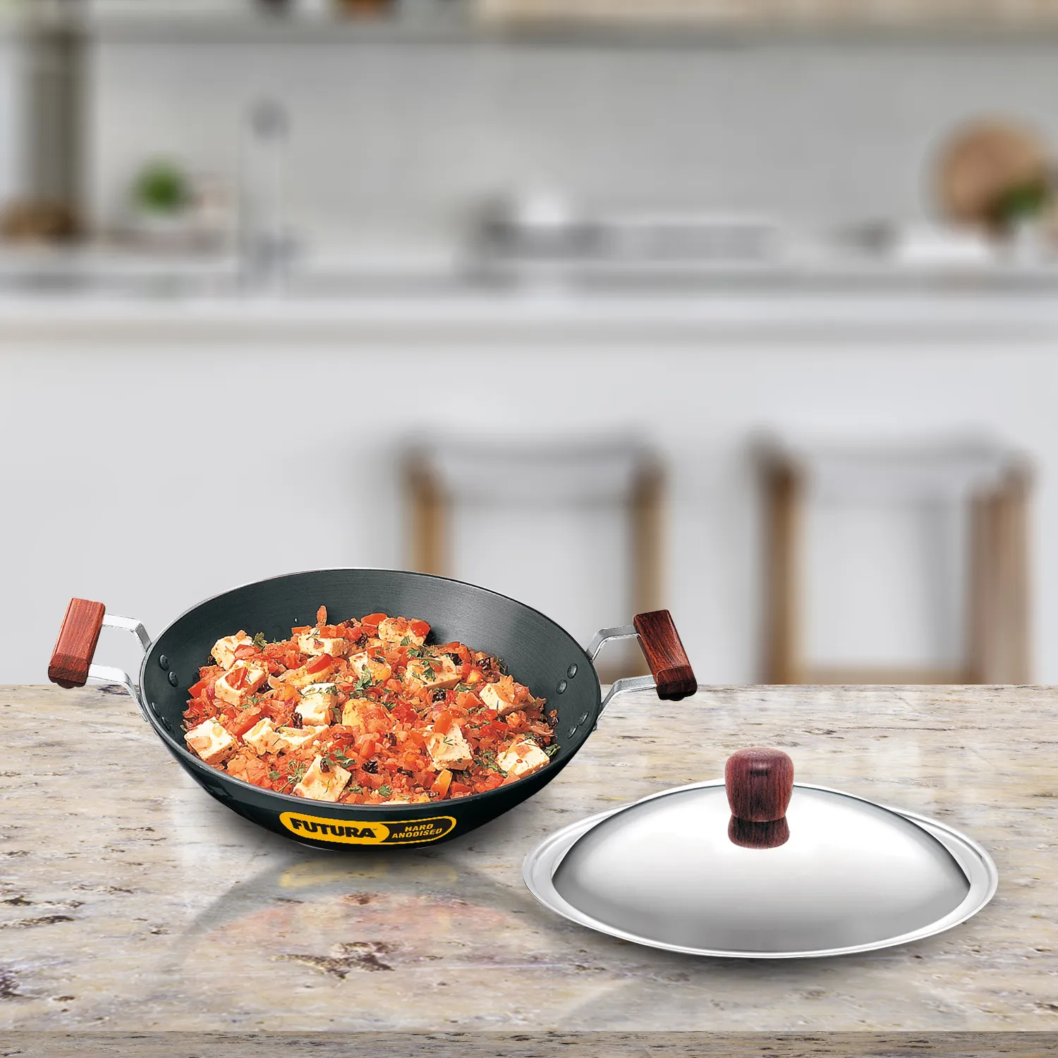 Hard Anodised Deep-Fry Pan 2.5 Litre with Stainless Steel Lid (Flat Bottom, 4.06 mm Thick) (AD25S)