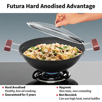 Hard Anodised Deep-Fry Pan 3 Litre with Glass Lid (Flat Bottom) (AD30G) - Image 4