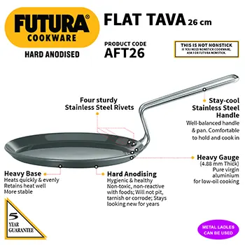 Hard Anodised Flat Tava 26 cm (4.88 mm Thick) (AFT26) - Image 2