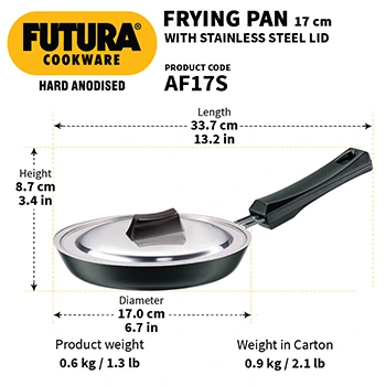 Hard Anodised Frying Pan 17 cm with Stainless Steel Lid (4.06 mm Thick) (AF17S) - Image 3