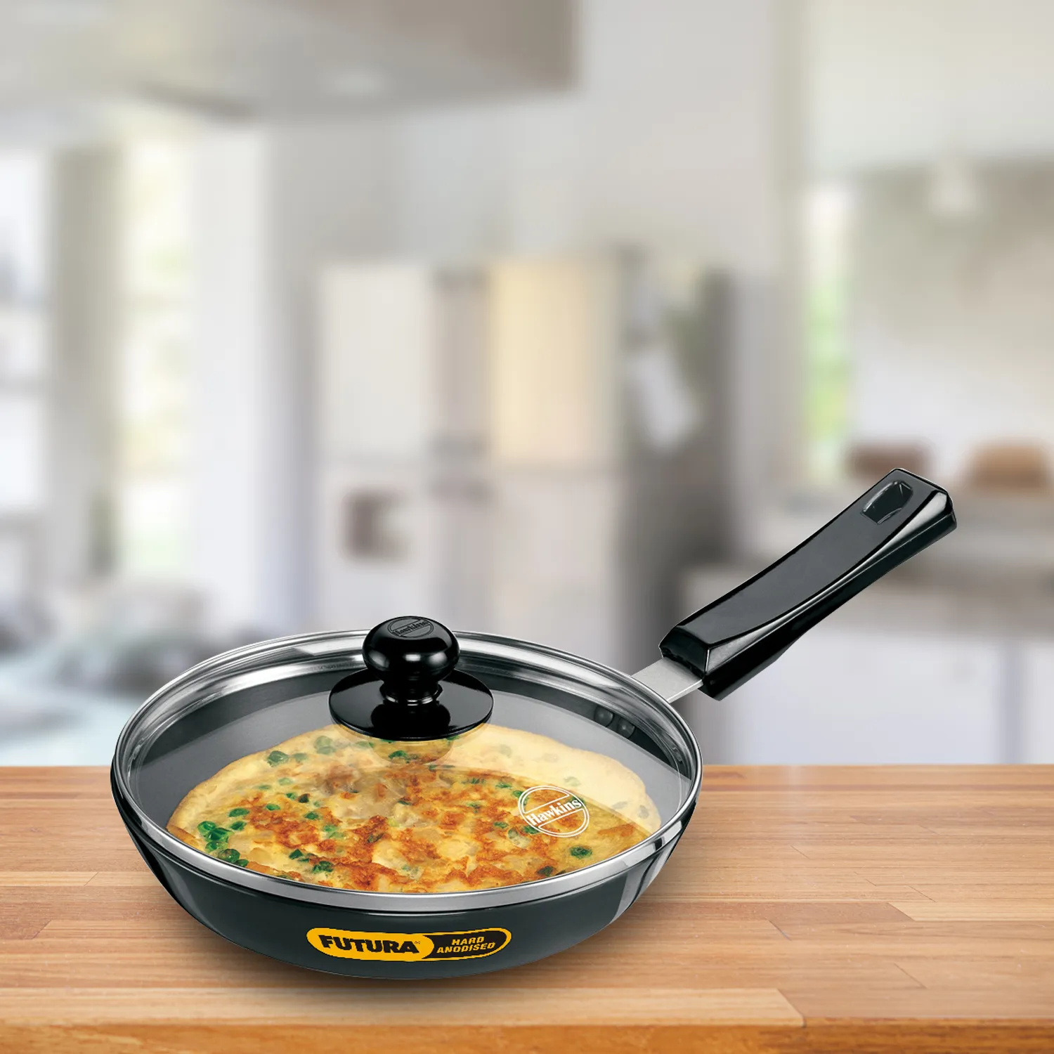 Hard Anodised Frying Pan 20 cm with Glass Lid (4.06 mm Thick) (AF20G)
