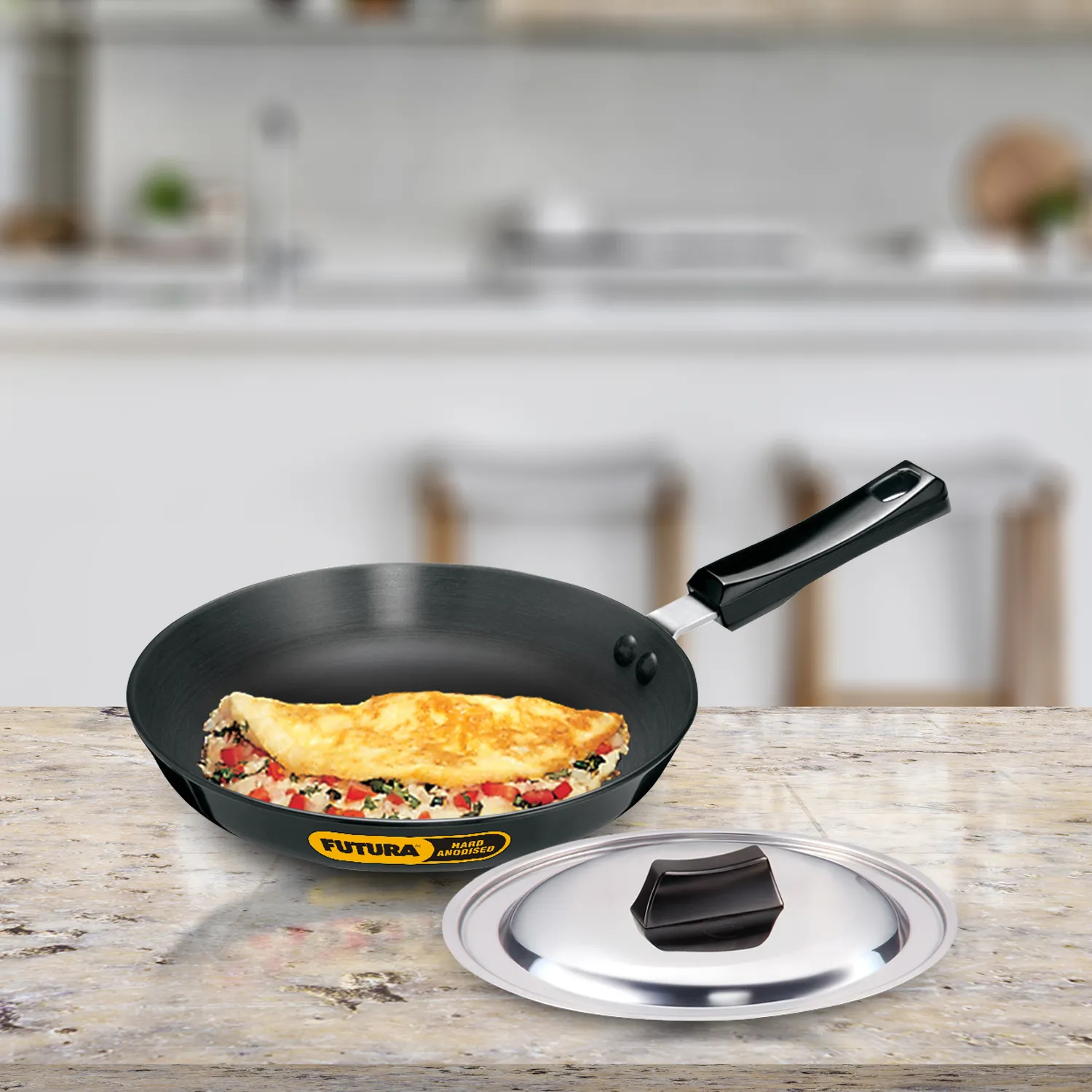 Hard Anodised Frying Pan 24 cm with Stainless Steel Lid (4.06 mm Thick) (AF24S)