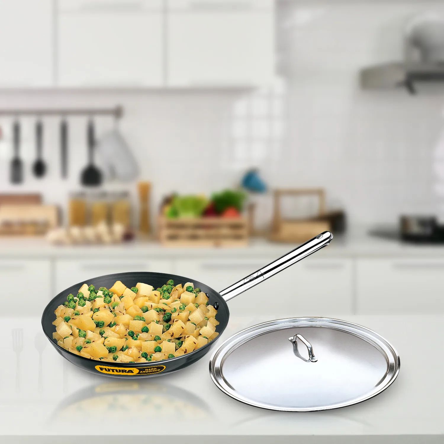 Hard Anodised Frying Pan 29 cm with Stainless Steel Lid (Stainless Steel Handle, 4.06 mm Thick) (AF29S) - Image 1