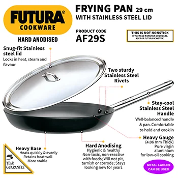 Hard Anodised Frying Pan 29 cm with Stainless Steel Lid (Stainless Steel Handle, 4.06 mm Thick) (AF29S) - Image 2
