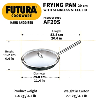Hard Anodised Frying Pan 29 cm with Stainless Steel Lid (Stainless Steel Handle, 4.06 mm Thick) (AF29S) - Image 3