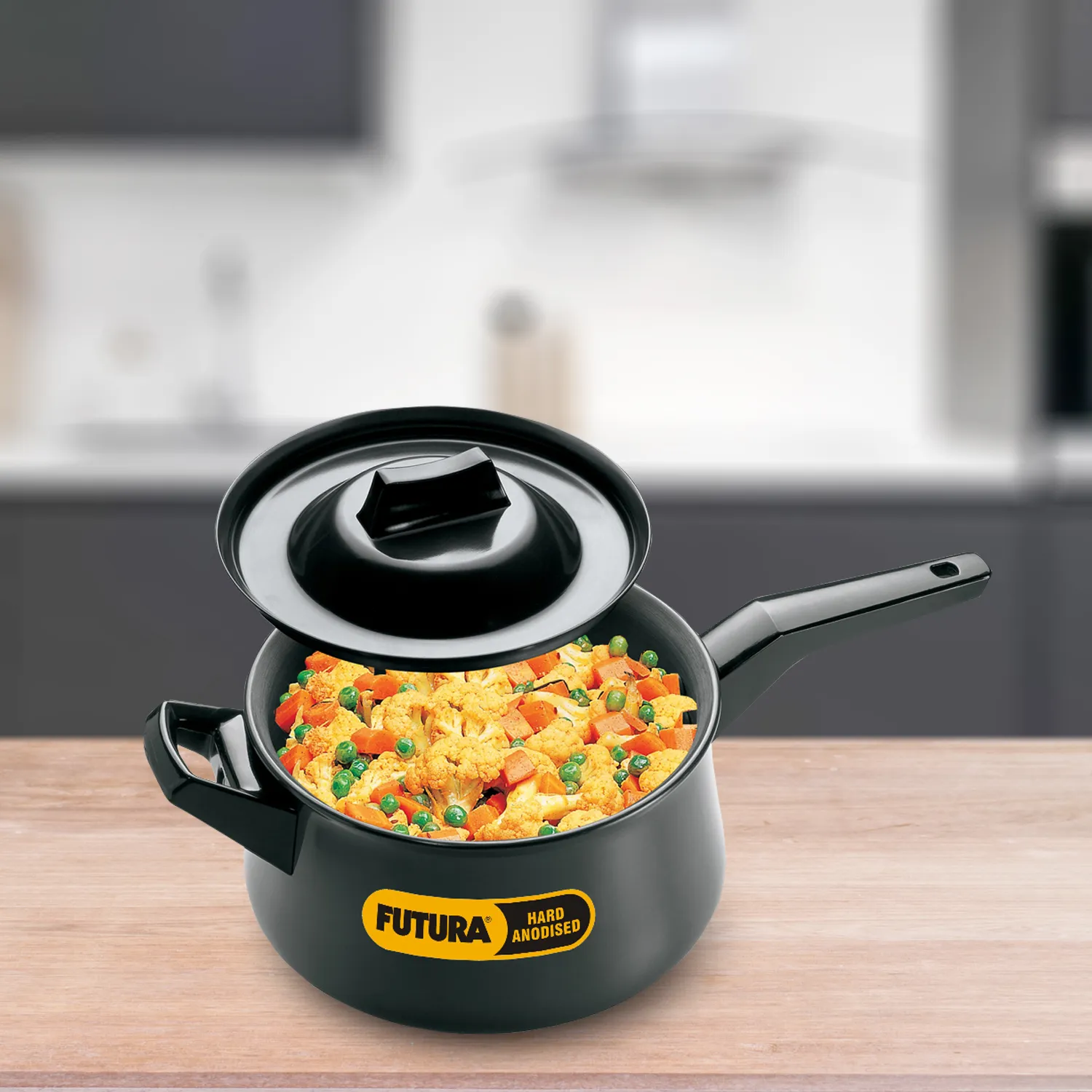 Hard Anodised Handi Saucepan 3 Litre with Hard Anodised Lid (Long Handle, 4.06 mm Thick) (AH3L)