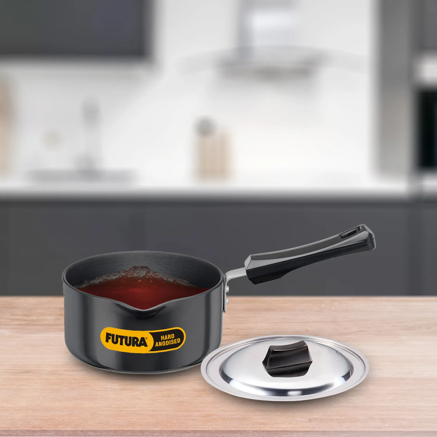 Hard Anodised Saucepan 1.5 Litre with Stainless Steel Lid (3.25 mm Thick) (AS15S)