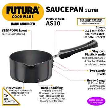 Hard Anodised Saucepan 1 Litre (3.25 mm Thick) (AS10) - Image 2