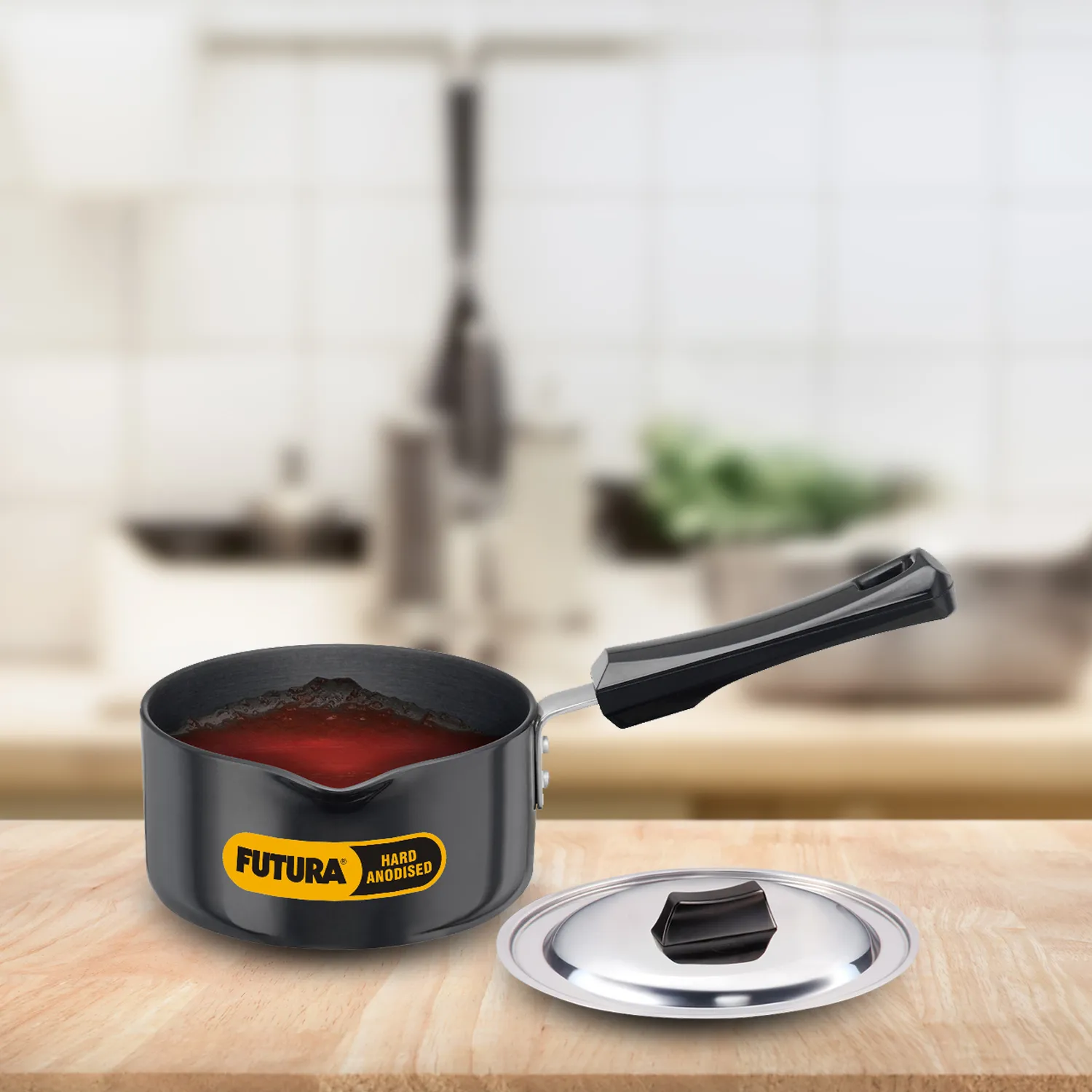 Hard Anodised Saucepan 1 Litre with Stainless Steel Lid (3.25 mm Thick) (AS10S)
