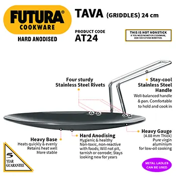 Hard Anodised Tava 24 cm (4.88 mm Thick) (AT24) - Image 2