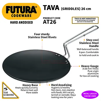 Hard Anodised Tava 26 cm (4.88 mm Thick) (AT26) - Image 2