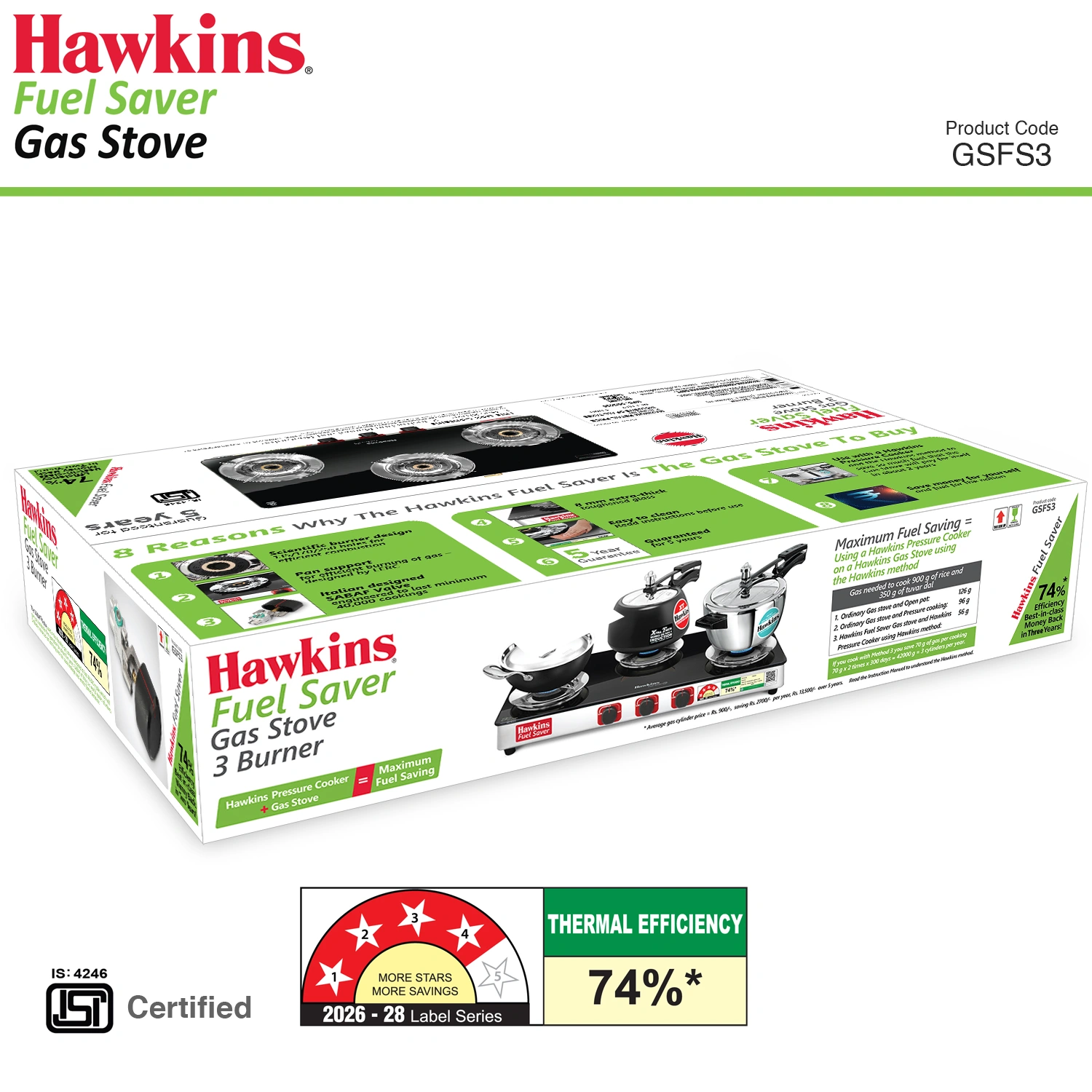 Hawkins Fuel Saver 3 Burner Gas Stove (GSFS3) - Image 6