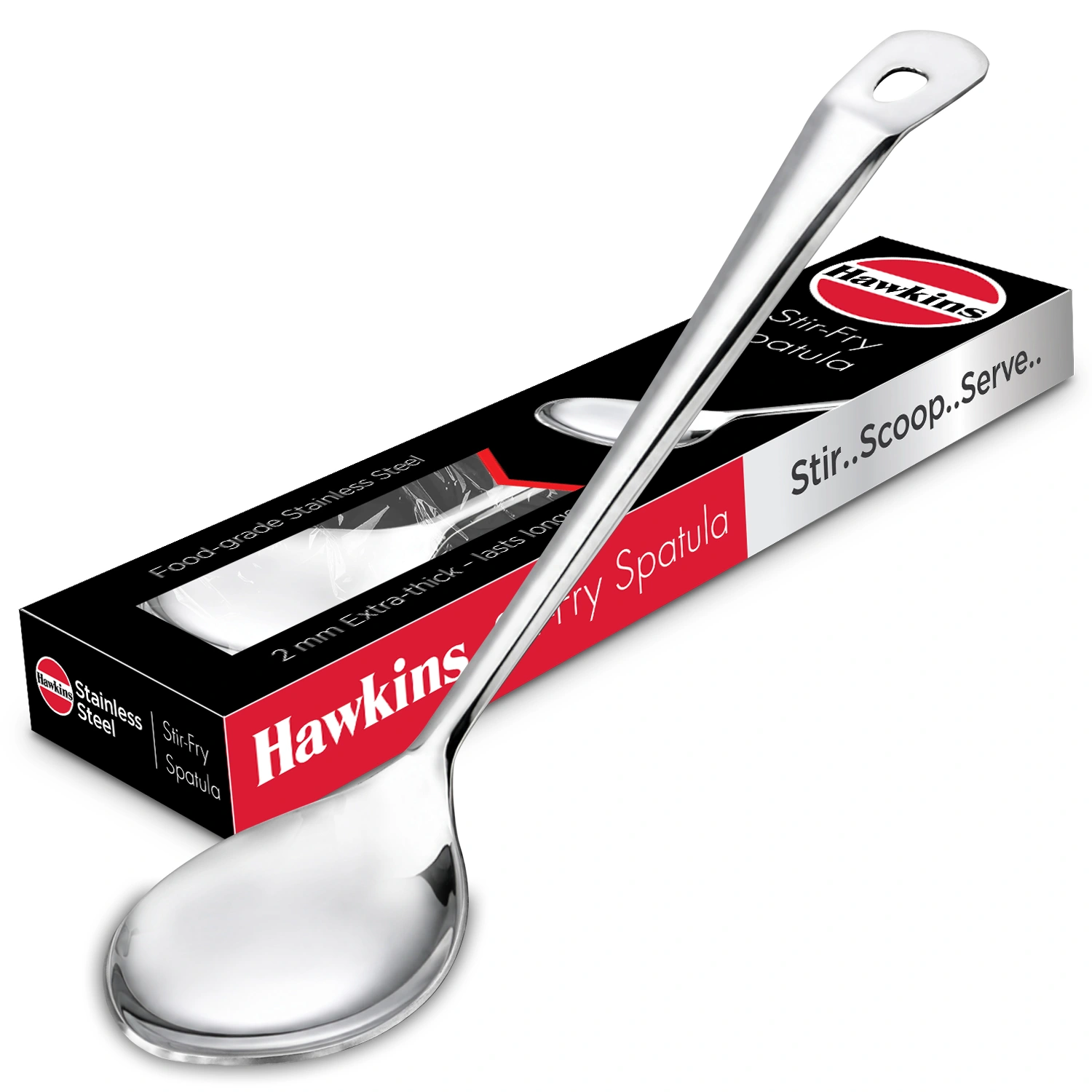 Hawkins Stainless Steel Stir-Fry Spatula, Heavy Gauge Food Grade Stainless Steel, Long Ergonomic Handle, Ideal for Stirring, Mixing & Cooking (SSPTSF)