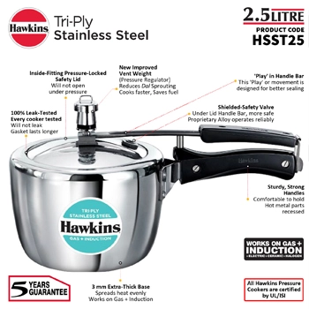 Hawkins Tri-Ply Ventura Stainless Steel 2.5 Litre (HSST25) - Image 5