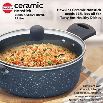 Induction Compatible Ceramic Nonstick Cook n Serve Bowl 3 Litre with Glass Lid (ICCB30G) - Image 2