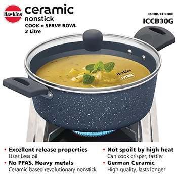 Induction Compatible Ceramic Nonstick Cook n Serve Bowl 3 Litre with Glass Lid (ICCB30G) - Image 4