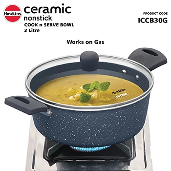 Induction Compatible Ceramic Nonstick Cook n Serve Bowl 3 Litre with Glass Lid (ICCB30G) - Image 5
