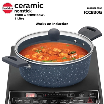 Induction Compatible Ceramic Nonstick Cook n Serve Bowl 3 Litre with Glass Lid (ICCB30G) - Image 6